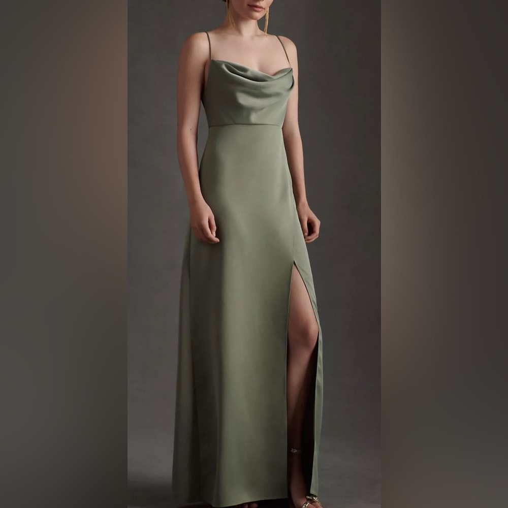 BHLDN REMY COWL-NECK FAUX-WRAP SATIN GOWN